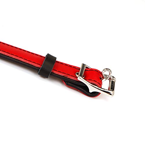 Leder Halsband Abschließbar Gothic Rot schmal, Stabiler O-Ring Punk Choker 100% Echtleder
