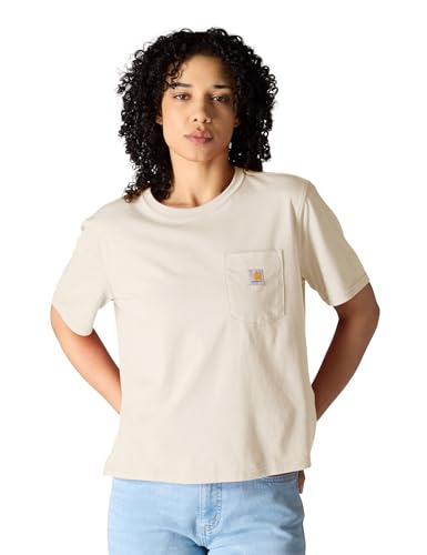Carhartt Camiseta ligera de manga corta con cuello redondo para mujer, Oat Milk Heather, M