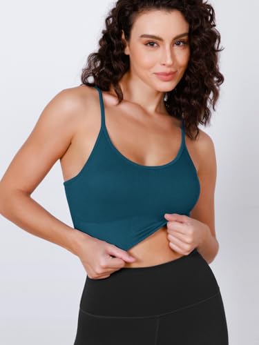 Image of ODODOS Seamless Sports Bra for Women Ribbed Camisoles Non Padding Yoga Bra Crop Tank Tops
