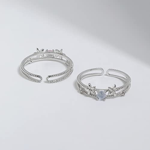 Meissa 925 Sterling Silver Flower Ring For Women Pink Stone Stacking Ring Size Adjustable Blue Stone Ring Friendship Best Friend Ring (Blue Stone(Silver)) #TOP2