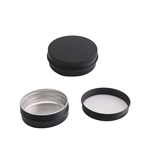 Image of Othmro 6pcs 2oz Metal Round Tins Aluminum Tin Cans Containers with Screw Lid, 68 * 25mm(DxH) Black tin cans for Salve, Spices, Lip Balm, Tea or Candies 60ml