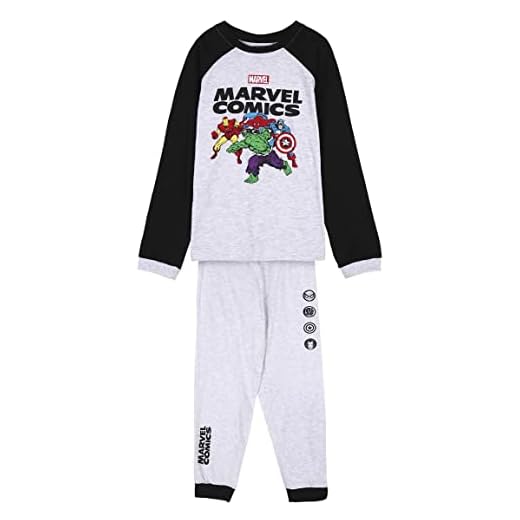 CERDÁ LIFE'S LITTLE MOMENTS Pijama Chico Invierno The Avengers 100% de Algodón con Camiseta Manga Pantalon Largo-Licencia Oficial Marvel Juego, Gris, Talla única para Niños
