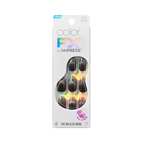 Kiss Impress No Glue Mani Press On Nails ColorFX Best Wishes Black Medium Size Oval Shape Includes 30 Nails Prep Pad Instructions Sheet 1 Manicure Stick 1 Mini File