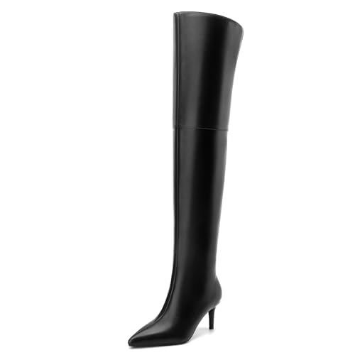 SKYSTERRY Black Thigh High Boots for Women Stiletto High Heel