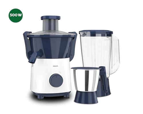 Image of Philips HL7567 /03 500W Juicer Mixer Grinder with 2 Stainless Steel Jars, 3 Speed Control with Pulse, Overload Protection, Powerful Motor for Grinding, Blending & Juicing, Deep Azure