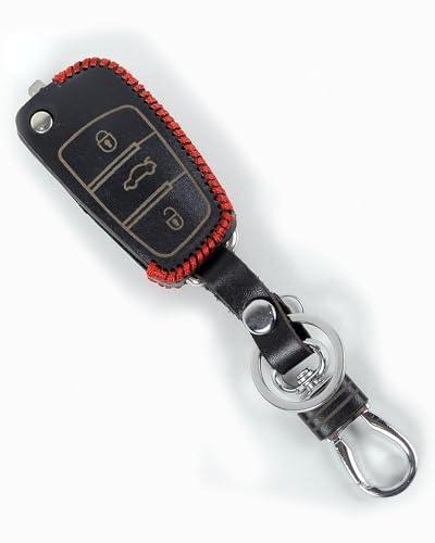 Image of Leather Car Key Cover Compatible for Audi A6 Q3 Q5 Q7 (Black)