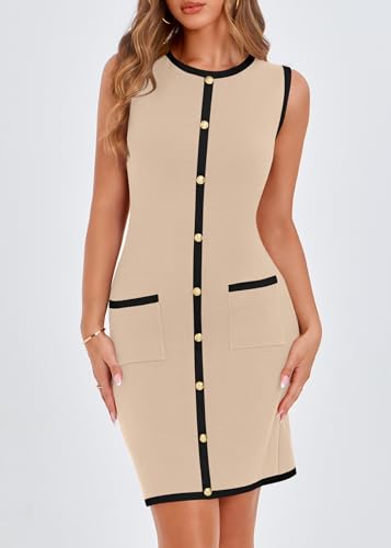 KIRUNDO Women's Work Business Casual Dress 2026 Summer Cocktail Semi Formal Office Elegant Classy Knit Color Block Dresses - Image 6