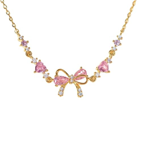 Collier nœud en zircon et perles pour femme avec chaîne réglable