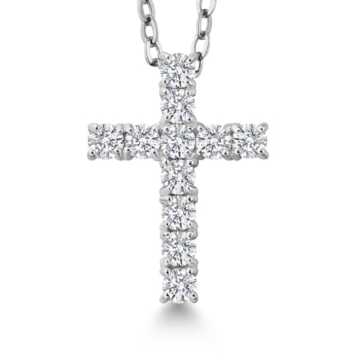 Gem Stone King White Lab Grown Diamond Cross Pendant Necklace for Women | 0.50 Cttw | 925 Sterling Silver | DEF Color | VVS-VS Clarity | 3/4 Inch | With 18 Inch Chain
