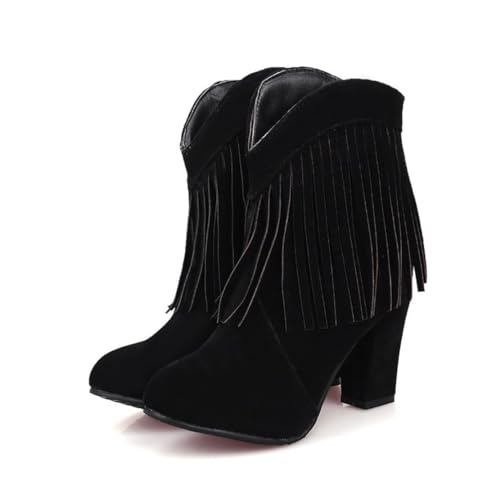 Bottes de cowboy à franges pour femme - Talon compensé caché - Bottines à pompon - Tissu brillant en strass - Cuir nubuck - Housse confortable pour fête de mariage dans la rue
