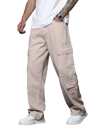 Zewool Mens Casual Baggy Cargo Pantalones de Mezclilla con Bolsillos de Pierna Ancha Skater Jeans Y2k Hip Hop Streetwear
