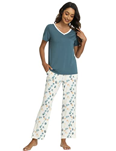 GYS Womens Bamboo Viscose Pajamas Set Super Soft Short Sleeve Top and Pants Pj Sleepwear Sets3