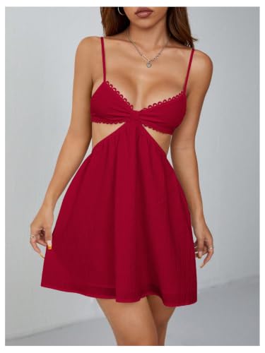 Image of OYOANGLE Women's Cut Out Smocked Sundress Backless Ruffle A Line Cami Dress Flowy Mini Dress