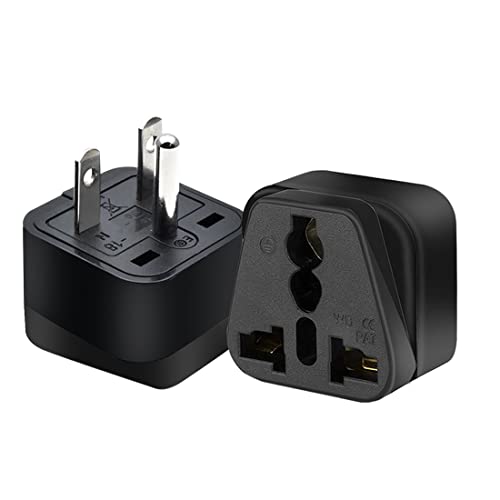 (2pack) US 3 Prong Plug to Universal Socket Power Converter,NEMA 6-15P Plug Adapter for NEMA 5-15P/5-20R/6-15P/6-20P/ EU/AU/US/UK & More Interface Conversion Plug (Black)4