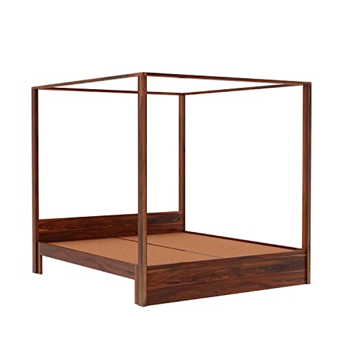 Image of Solid Sheesham Wood King Size Poster Bed Without Storage for Bed Room Living Room Home Wooden Double Bed Palang Solid Wood Bedroom Furniture for Hotel (Honey Finish)
