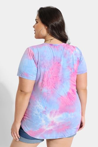 CARCOS Womens Plus Size Tops Short Sleeve Shirts V Neck Tunic Floral/Tie Dye/Solid Summer Tees XL-5X3
