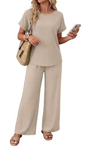 XIEERDUO Two Piece Sets For Women Linen Pants Summer Outfits 2026 Loungewear Sets Fashion Clothing Concert Outfits Going Out 2 Piece Outfit Beach Travel Track Suits Set Beige S