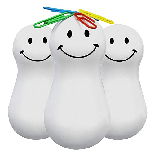 White Miniature Bop Novelty Magnetic Paper Clip Holder for Desk, Squeezable Wobbling Design, Stands Back Up When Knocked Down - Set of 3