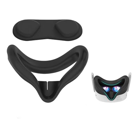 Esimen VR Silicone Mask Face Cover for Meta Quest 3S Accessories, Face Pad Cushion, Lens Protector, Nose Guard, Sweatproof, Washable, Lightproof, Anti-Leakage (Black) Cover