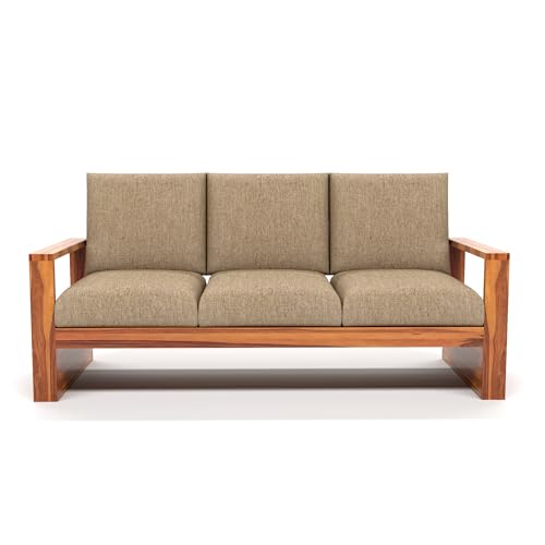 Image of Solid Sheesham Wood 3 Seater Sofa for Living Room | Elegant Wooden Sofa Set 3 Seater for Home & Office Furniture Decor | Stylish 3 Person Sofa (Zack Honey, 3 Seater)