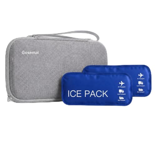Image of Gosemai Insulin Cooler Travel Case with 2 Ice Packs TSA Approved Hard Shell Diabetic Medication Bag for Insulin Pens Syringes and Tablets Compatible with Ozempic Mounjaro (Grey Small)