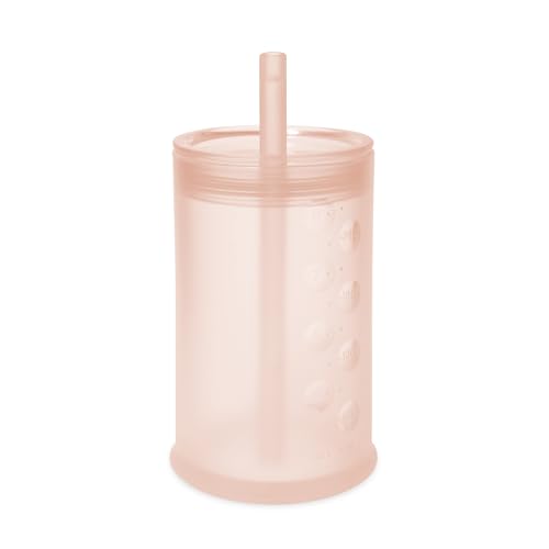Image of Olababy Clear View Silicone Training Cup with Straw Lid | Toddler Sippy Trainer 12mo+ | Unbreakable Water Drinking Cups for Kids 2yr+ | Baby Led Weaning & Feeding Supplies (Coral, 9 oz)