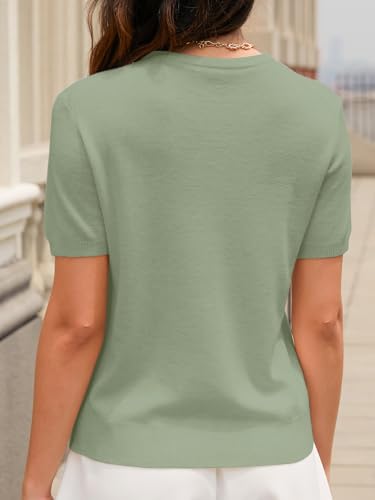 Image of DAIMIDY Women's Short Sleeve Sweaters Lightweight Summer Sweater Casual Knit Pullover Tops