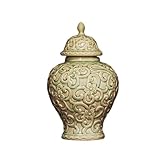 【Savoir-faire】 : Ce pot à gingembre en porcelaine est fabriqué à la main avec des motifs en relief complexes et des textures nettes, témoignant d'un savoir-faire exceptionnel et d'une grande artistique.