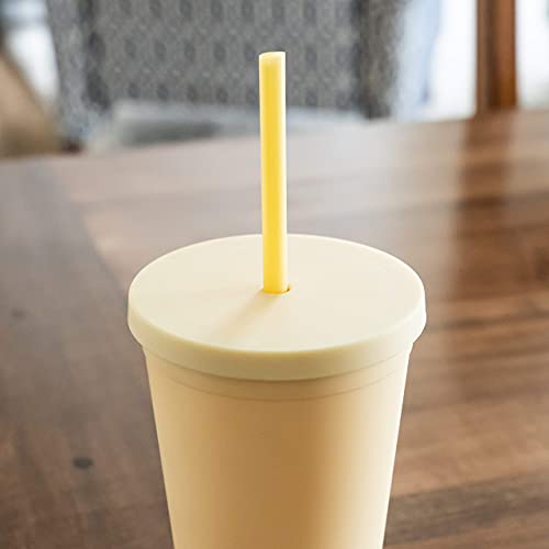 Strata Cups Acrylic Tumbler With Lid And Straw (Pack Of 4) - 22 Oz Pastel Colored Cups | Double Wall Yellow Plastic Bulk Tumbler With Lids And Free Straw Cleaner, Tumblers For Vinyl Projects #TOP3