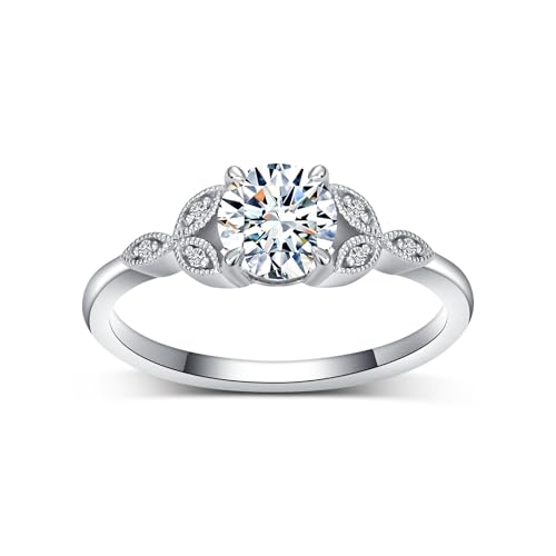 Vintage Leaf Wedding Ring Set for Women, 18K White Gold Platinum Plated Moissanite Engagement Ring Sets 925 Sterling Silver Bridal Ring Set Her Gift for Wedding Anniversary Christmas2