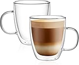 KCNP-4 Pack Clear Glass Coffee Mugs 12.8oz. Clear Glass Coffee Cups with Handles (380ml) - Set of 4 Double Wall Insulated Coffee Mug Tea Latte Espresso Cups