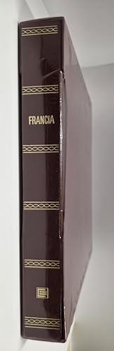 Álbum de sellos de Francia con 15 anillas y cajetín de color burdeos