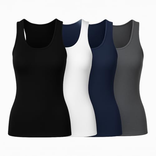 La mejor selección de Camisetas de tirantes para Mujer - los preferidos. 43 Genérico Playeras Mujer Sin Mangas – Pack de 4 Camisetas para Mujer (S-M) | Playera Deportiva Mujer, Casual y para Yoga | Colores Básicos | Moda Mujer Ligera y Cómoda de...