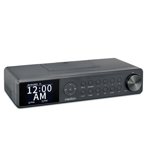 MEDION P66750 Küchen Unterbauradio (DAB+ Küchenradio, PLL UKW Radio, dimmbares TFT Farbdisplay, Koch Timer, Bluetooth, LED Leiste, inkl. Montagematerial) grau