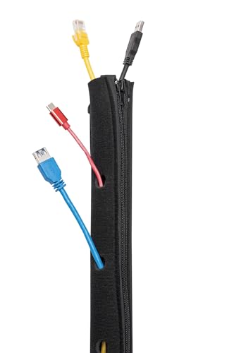 Ewent Manchon de câble électrique 1m-Φ100mm Ajustable avec Boucle et Fermeture éclair,Gaine Câble néoprène,pour Le Bureau,Maison,Voiture,Protection en Pet, Gestion des câbles d'ordinateur – Noir