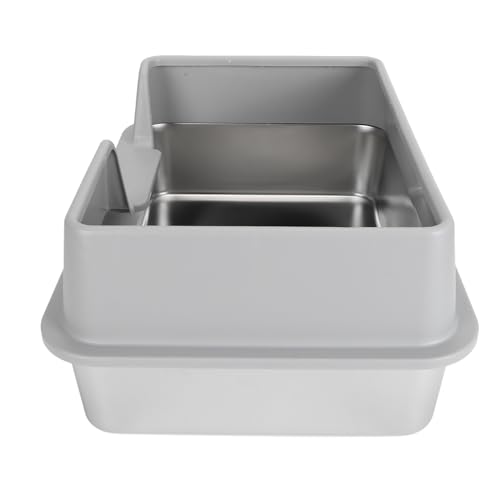 Arenero de acero inoxidable para gatos con tapa y entrada lateral miniatura 3