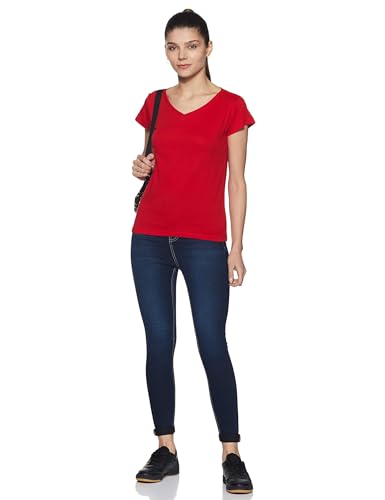 Image of Miss Chase Women's Maroon Super Soft V-Neck Short Sleeves Cotton Solid Regular Fit T-Shirt