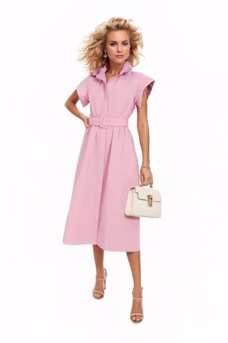Image of EZAPINE Womens Summer Shirt Dress Casual Button Down Long Dress with Belt
