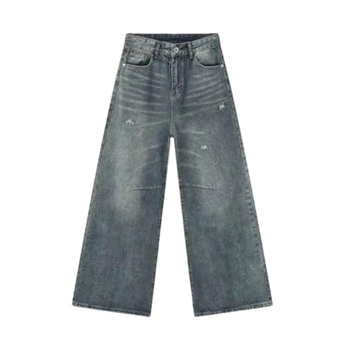 Men's American Style Denim Pants Washing Loose Straight Trousers Wide Leg Jeans