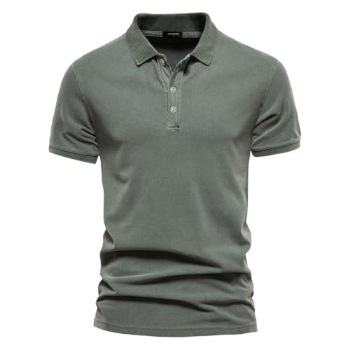 Men's Cotton Solid Polo Shirts Casual Short Sleeve Turndown Shirt Tops