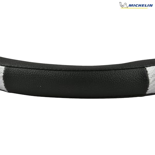 MICHELIN iFit Premium Faux Leather Steering Wheel Cover- Black & Grey Stich, DIY - No Tools Required to fit, iFit Technology Stretches to fit Most Steering Wheels