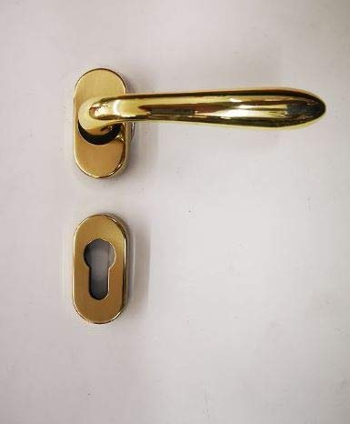 MANIGLIA PER PORTA SIDNEY 1126 IN MARITECH ORO LUCIDO, FORO YALE, COMPLETA PER UNA PORTA DENTRO+FUORI, ROSETTA OVALE