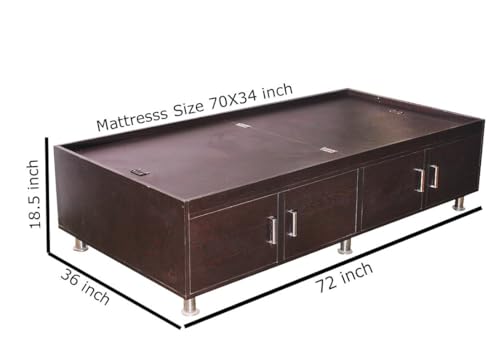 Hexagon Furnitures Single Size Engineeredwood Leaf Textured Brownish Black Storage Bed