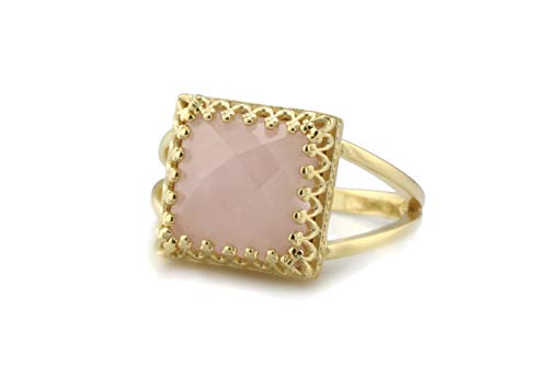 Anemone Jewelry Attractive Rose Quartz Ring in 14k Gold-filled Double Band - Handcrafted Ring for Special Occasions and Gift - Pretty Love Ring, Mothers Ring, Anniversary Ring - Sizes 3-12.5