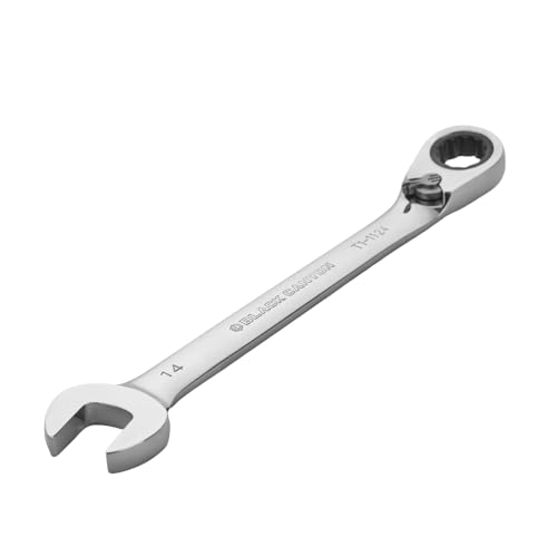 Image of BLACK CANYON 14 mm Ratchet Combination Wrench, 12-Point Box End & Hex Opening, Polished Steel Ratcheting Wrench with SAE & Metric Sizes