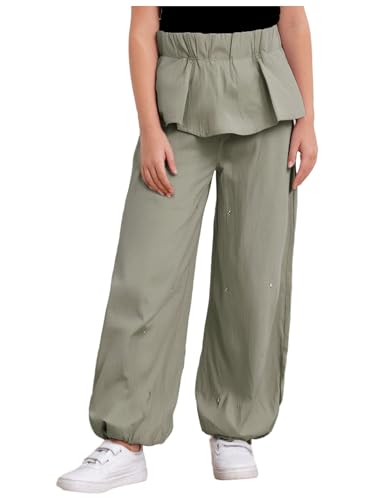 Linjinx Kids Girls Bowknot Peplum Star Studs Track Pants Cute Wide Leg Trousers Joggers Hip Hop Dance Sweatpants