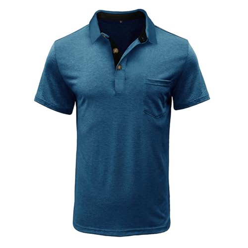 Image of Men's Short Sleeve Polo Shirts Buttons Collared T Shirts with Pocket