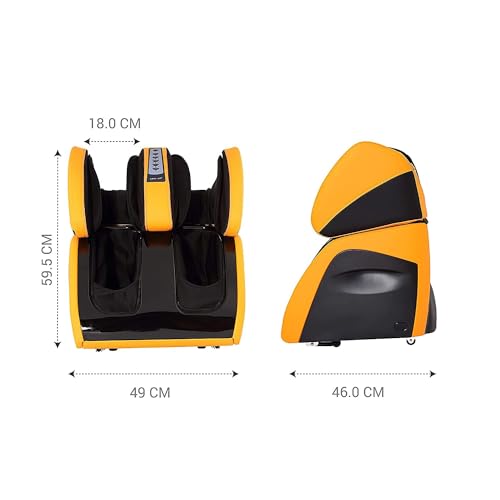 Image of Robotouch Classic Plus roller foot massager with kneading and vibratory reflexology for pain relief in calves, thigh, feet, and ankles, (yellow)