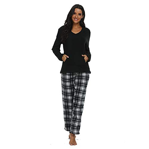 U2SKIIN Couple Pajama Sets, Plaid Pajama Set for Men and Women Soft Warm Pjs Set