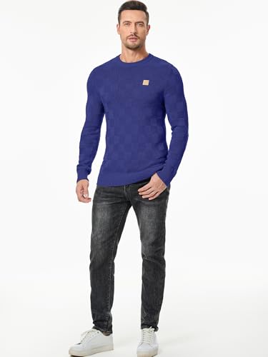 JMIERR Men's Crewneck Sweater Casual Fall Checkered Long Sleeve Knit Pullover Sweaters4